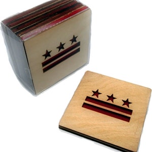 4 DC FLAG Coasters madera corte láser natural ecológico respetuoso del medio ambiente abedul de madera contrachapada impermeable y fieltro