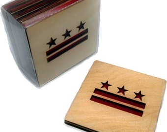 4 DC FLAG Coasters laser cut wood natural eco-friendly Waterproof plywood birch and Felt