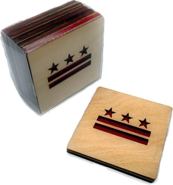 4 DC Flag Coasters laser cut natural eco-friendly Waterproof plywood birch and Felt