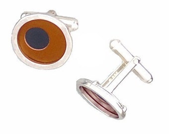 Father's Day Gift of Two Tone Silver/recycled aluminum cufflinks brown and jet