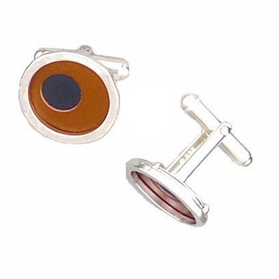 Father's Day Gift of Two Tone Silver/recycled aluminum cufflinks brown and jet