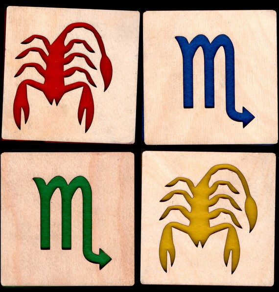 4 Scorpio Zodiac Astrological Coasters wooden laser cut natural eco-friendly Waterproof plywood birch and Felt