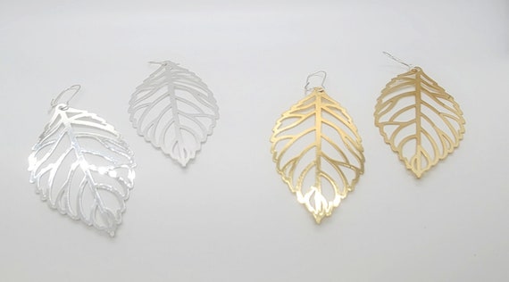 Enameled Filigree Leaf Earrings in Gold or Silver