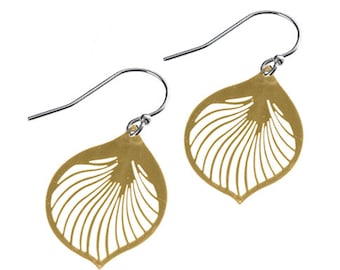 Enameled Ginkgo Leaf Earrings in Gold