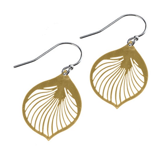 Enameled Ginkgo Leaf Earrings in Gold