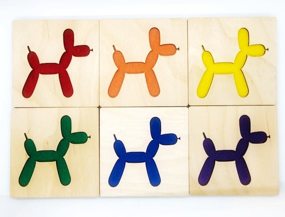 4 Balloon Dog Coasters laser cut wood natural eco-friendly Waterproof plywood birch and Felt