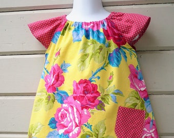 Sunny Yellow Peasant Dress for Girls size 1T through 3T