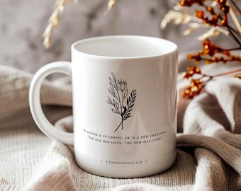 クリスチャンマグカップ - コリントの信徒への手紙二 5:17、新しい創造、新しいものが来た - インスピレーションを与えるドリンクウェア、聖書の一節マグカップ、コーヒーカップ、クリスマス、新年