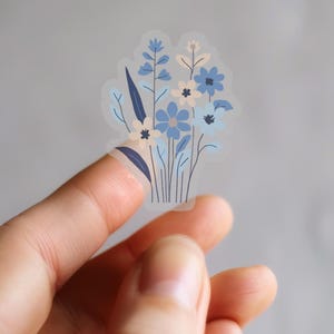 Klare Wildblumen Strauß Aufkleber | Blaue Vintage Blumen Aufkleber, Laptop Aufkleber, niedliche Journal Aufkleber, Wasserflasche Aufkleber