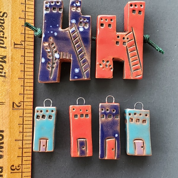 Reversible Adobe Style Ceramic House Beads and Charms