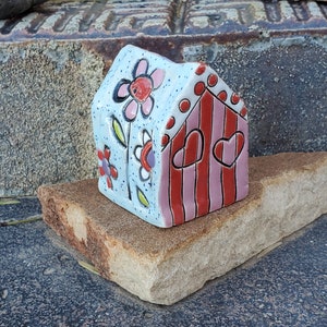 Ceramic House Rattle with Hearts, Checkerboard and Flowers