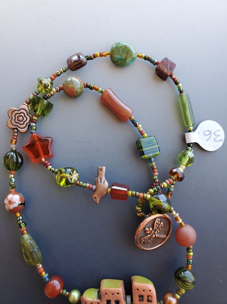 Short Olive and Rust Necklace with Pueblo Pendant