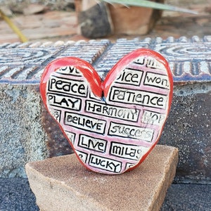 Free Standing Reversible Ceramic Heart with Inspirational Words and a Sugar Skull image 2