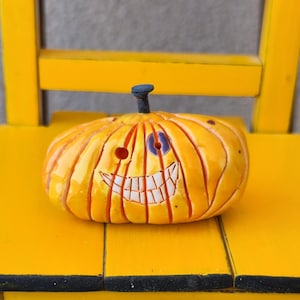 Miniature Ceramic Jack-o-lantern, Halloween Decor (B16)