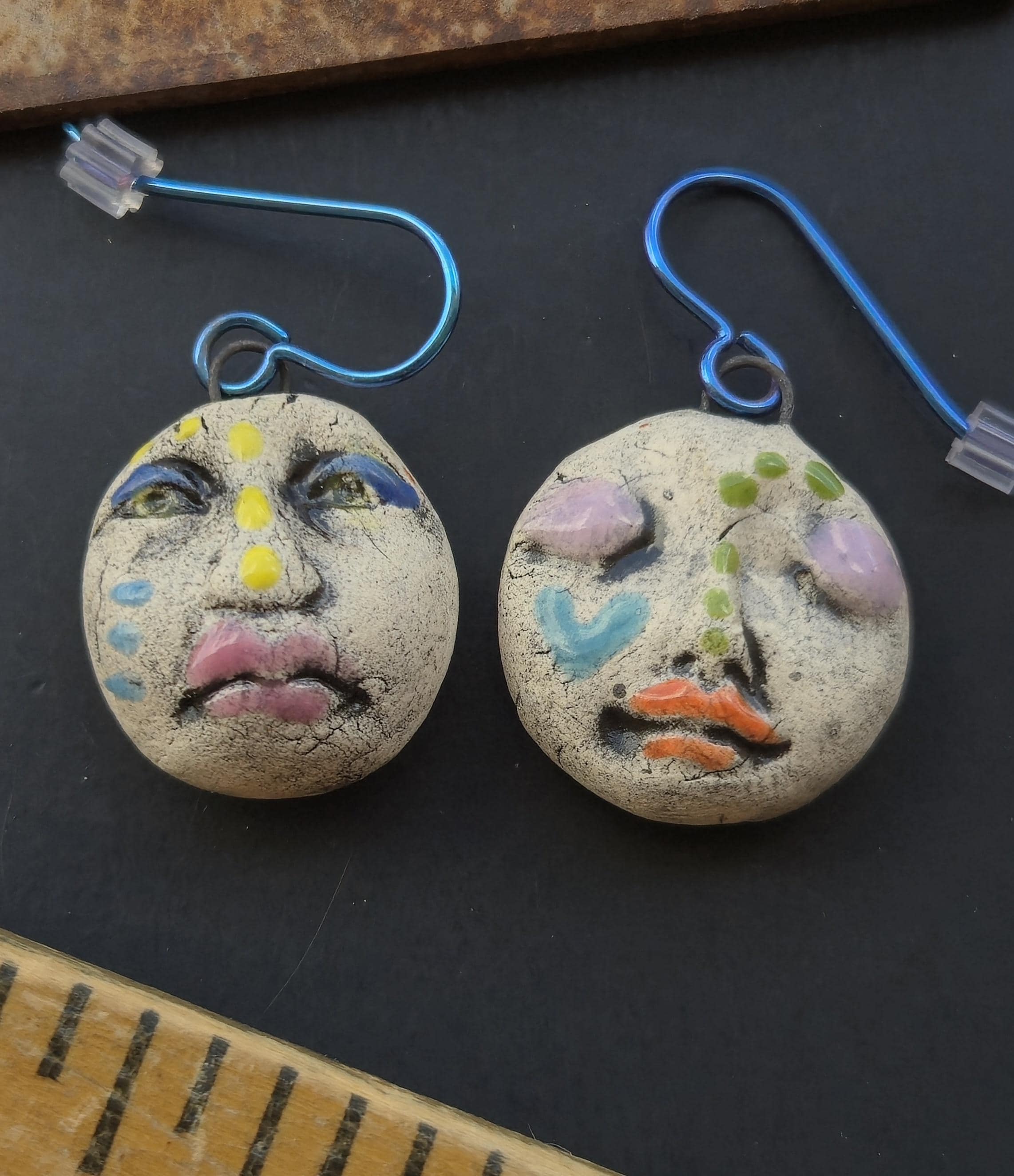 Asymmetrical Ceramic Face Charm Earrings