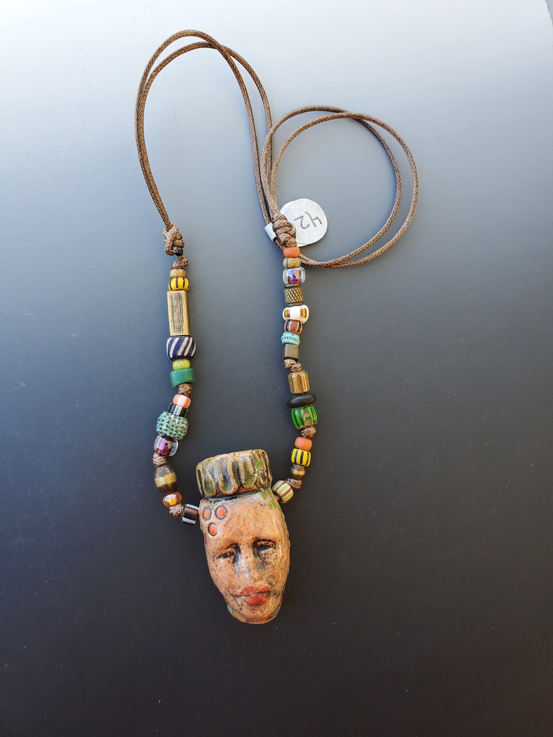 Adjustable Slip Knot Necklace with Ceramic Face Pendant Etsy