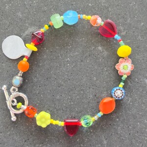 Glass Bracelet with Vibrant Beads and a Pewter Toggle Clasp