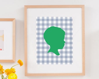 Personalized Custom Silhouette Art Print - Portrait  made from your photo -Gingham - Silhouette Portait by Simply Silhouettes