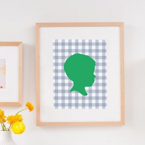 Personalized Custom Silhouette Art Print - Portrait  made from your photo -Gingham - Silhouette Portait by Simply Silhouettes