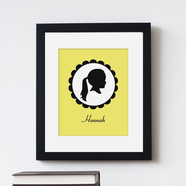 Personalized Custom Silhouette Print made from your photo - with Scallop Border - Silhouette Portrait by Simply Silhouettes