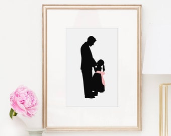 Custom Silhouette Family Portrait - gift for Dad or Grandfather - Parent and Child Custom Silhouette - Gift under 50