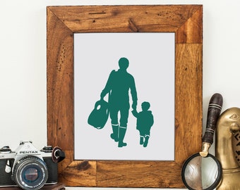 Custom Father Child Silhouette Print -  with 2 figures (family, father, grandfather & child) - Christmas Gift - Family Portrait