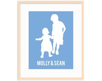 Custom Silhouette Double Print with 2 silhouettes // made from your photo  // Custom Family Portrait, Brothers, Brother and Sister