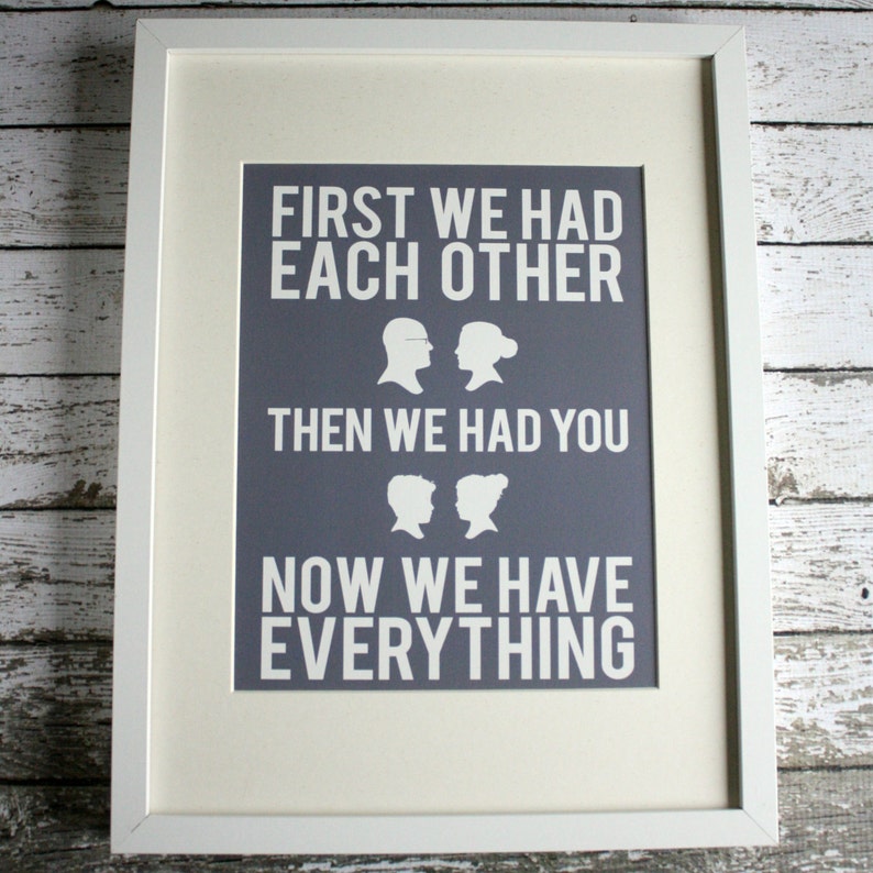 First We Had Each Other Quote Custom Silhouette Family Print 8x10, Personalized image 1