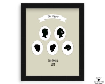 Custom Family Portrait Silhouette Print - made from your photo - Personalized Portrait, Portrait Family, Family Silhouette