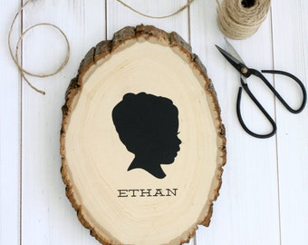 Rustic Woodcut Handpainted Silhouette  - with YOUR OWN SILHOUETTE - made from your photos - Child Silhouette