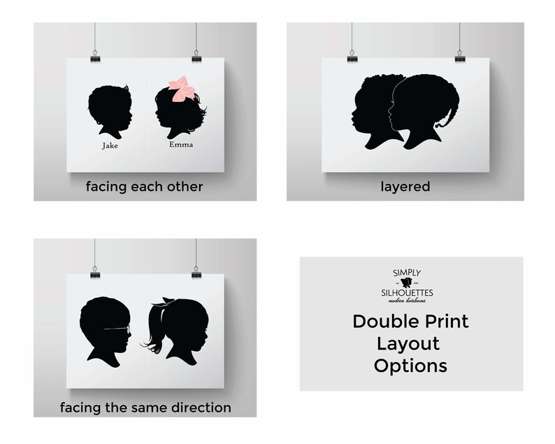 Custom Silhouette Double Print with 2 silhouettes // Sibling Silhouette // made from your photo // Family Portrait image 6