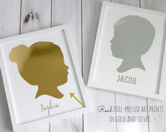 CUSTOM Silhouette Print with Gold or Silver Foil - made from YOUR PHOTO - by Simply Silhouettes