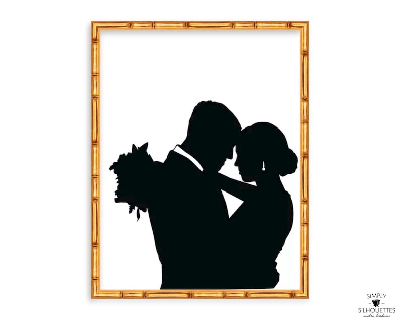 Custom Silhouette Couple Print / Anniversary Gift / Wedding Silhouette Portrait / First Anniversary Gift image 1