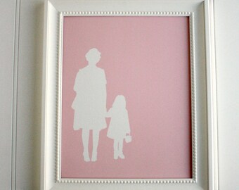 Custom Full Body Silhouette Print -  with 2 figures (couple, family) - made from your photo, family portrait