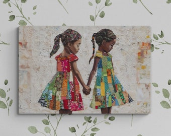 African American Girls Art Print, Friends Wall Decor (Canvas or Print)