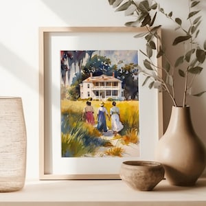Gullah Geechee Art, Walking the way Home, Lowcountry Art Water Color Print, South Carolina, African American Canvas, Black History Art