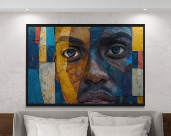 Abstract Black Man Portrait Oil Painting Canvas Print, Deep Thought Wall Art
