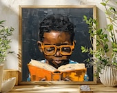Black Boy Reading Art, Black Boy Nursery, Black Boy Artwork, Black