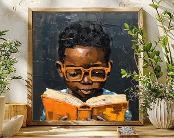 Black Boy Reading Art, Black Boy Nursery, Black Boy Artwork, Black Kid Art