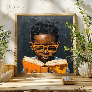 Black Boy Reading Art, Black Boy Nursery, Black Boy Artwork, Black Kid Art
