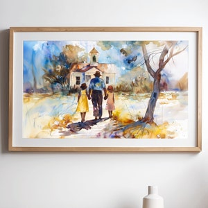 Gullah Geechee Art, Walking to Church, Lowcountry Art Water Color Print, South Carolina, Black History Art, African American Black Wall Art