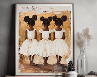 Sisters Black Girl Art, Black Art Prints, African American Wall Art, Melanin Art, Afro Wall Art, Afrocentric Wall Art, Black Children Art