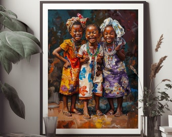 African Girls Art, Joyful Girls, African Art Print, African Wall Art, African Canvas Art, Black Art Prints, Black Art Canvas Wall Art