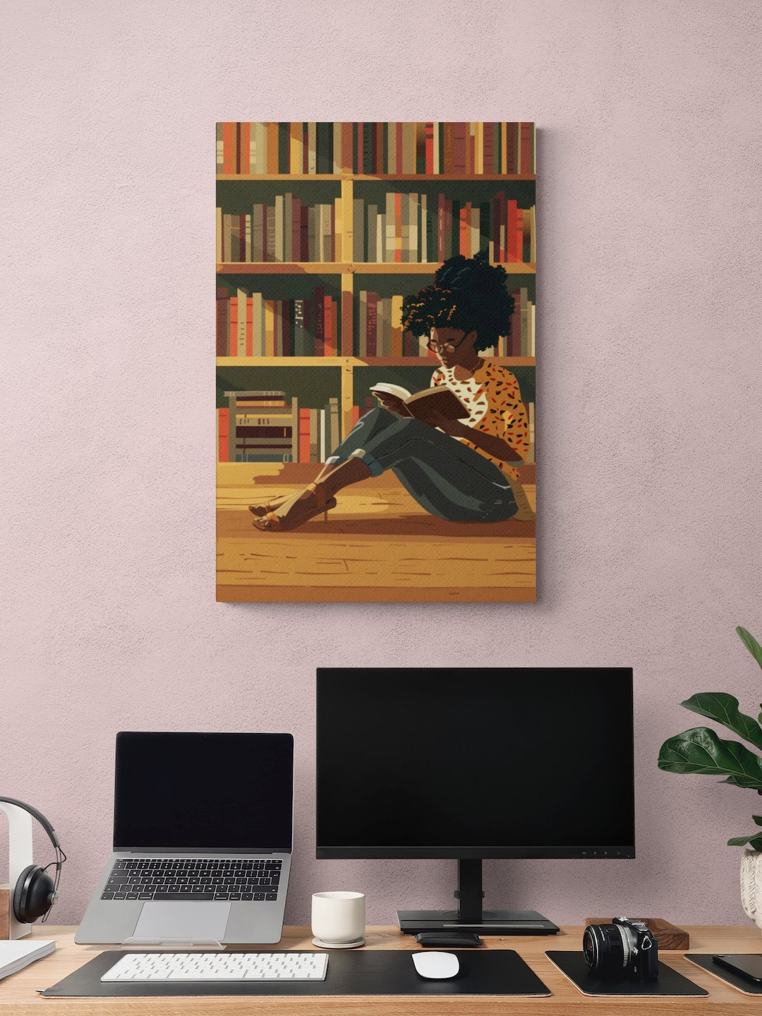 Black Girl Reading in Library, African American Art Canvas, Black Art ...