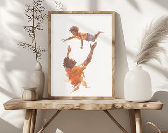Black Father and Son Watercolor Art Print, African American Family
