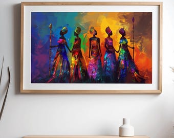 Colorful African Tribal Art Print, South Africa, Giclee Canvas