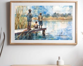 Gullah Geechee Boys Fishing Wall Art | Lowcountry African American Canvas Print