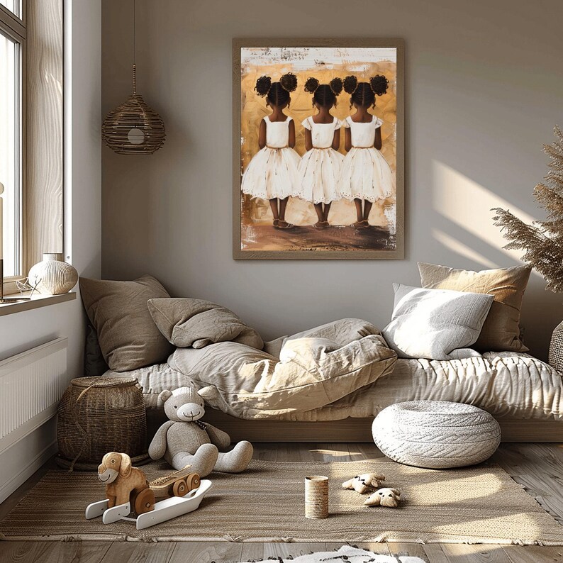 Sisters Black Girl Wall Art | African American Melanin Children Canvas Print Bild 5