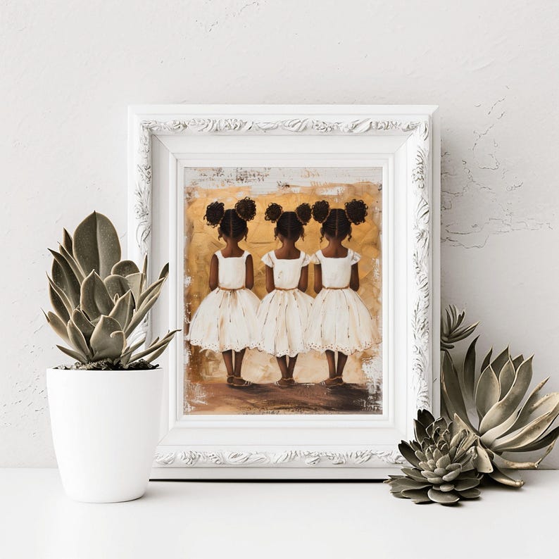 Sisters Black Girl Wall Art | African American Melanin Children Canvas Print Bild 2