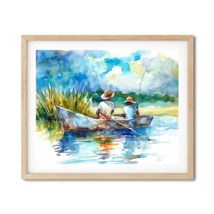 Gullah Geechee Art, Black Boys Fishing, Lowcountry Art Water Color Print, South Carolina, Black History Art, African American Black Wall Art